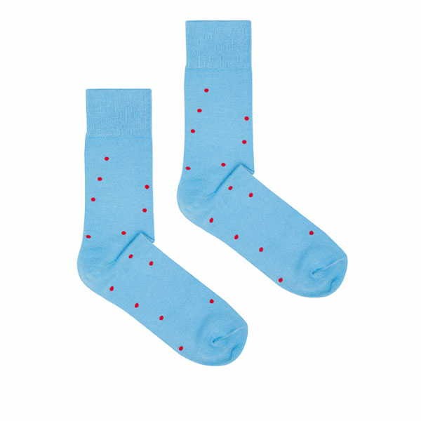 Organic Socks Light Blue Red Dots